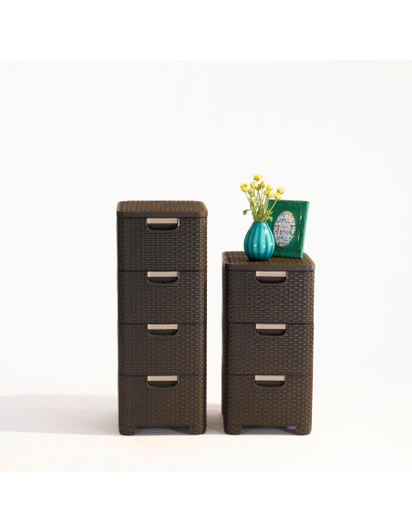 Regał z 4 szufladami 4 x 14l brązowy Curver Rattan Style 3253926605003 3