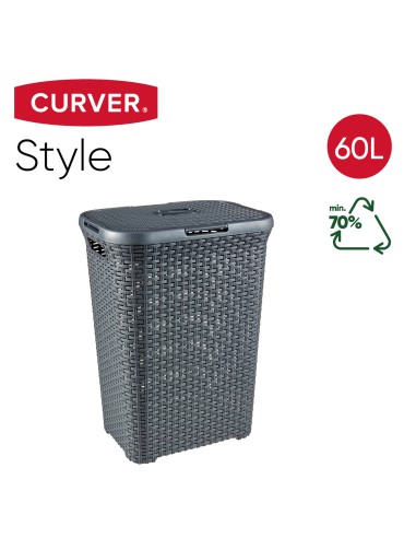 60 l kosz na pranie 60l ciemny szary Curver Rattan Style 3253920707031 40