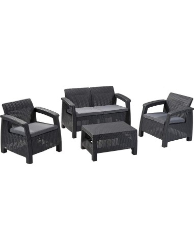 Funkcjonalny zestaw mebli ogrodowych Keter Corfu 2 fotele, sofa i stolik kawowy 3253929117169