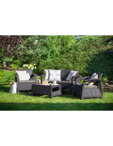 Funkcjonalny zestaw mebli ogrodowych Keter Corfu 2 fotele, sofa i stolik kawowy 3253929117169 4