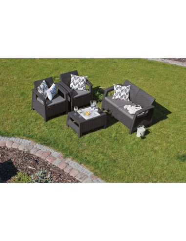 Funkcjonalny zestaw mebli ogrodowych Keter Corfu 2 fotele, sofa i stolik kawowy 3253929117169 8