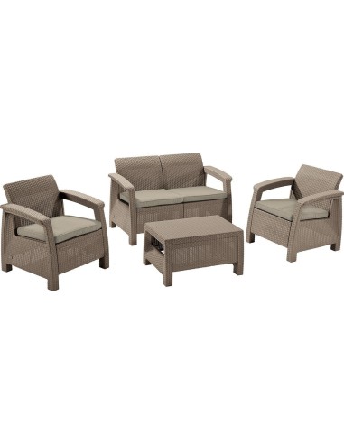 Modny zestaw mebli ogrodowych Keter Corfu 2 fotele + sofa + stolik kawowy 3253929117190
