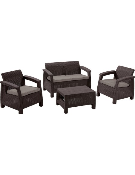 Elegancki zestaw mebli do ogrodu Keter Corfu 2 x fotel + sofa + stolik 3253929117138