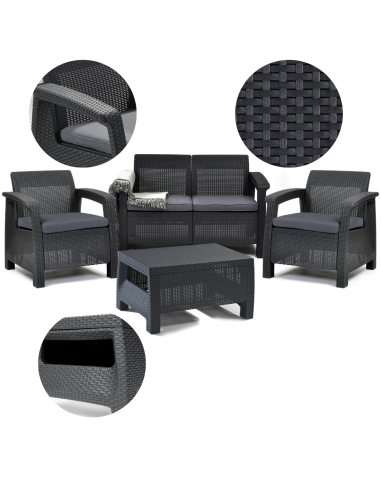 Funkcjonalny zestaw mebli ogrodowych Keter Corfu 2 fotele, sofa i stolik kawowy 3253929117169 10