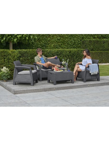 Keter Corfu Sofa ogrodowa dla 2 osób technorattan grafitowa 3253929115189