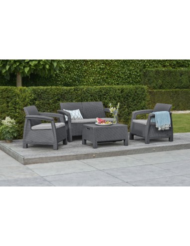 Keter Corfu Sofa ogrodowa dla 2 osób technorattan grafitowa 3253929115189 2
