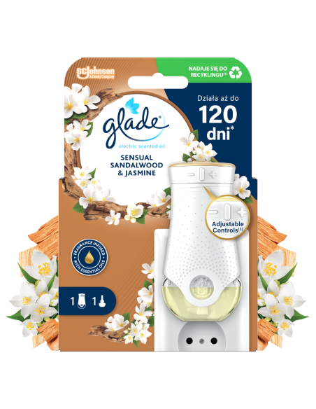 Elektryczny odświeżacz powietrza Glade Electric Scented Oil z wkładem Jaśmin i Drzewo sandałowe 5000204117493