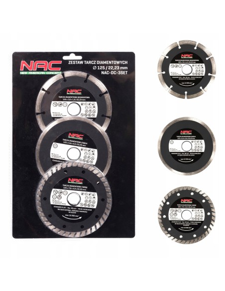 Wielofunkcyjny zestaw 3 tarcz diamentowych NAC DC-3SET 125mm/22,23mm 5902490787599 7