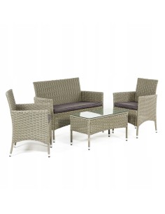 Piękny komplet mebli ogrodowych RIVEN Meven jasnoszary, 2 x fotel + sofa + stolik kawowy 5902490785052