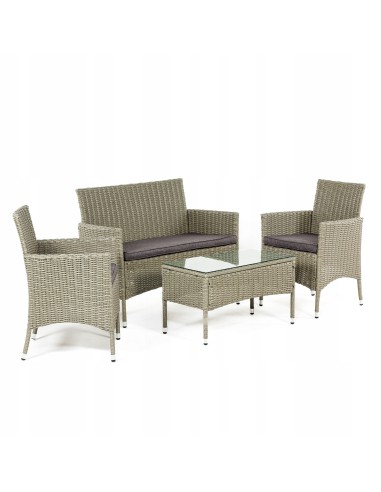 Piękny komplet mebli ogrodowych RIVEN Meven jasnoszary, 2 x fotel + sofa + stolik kawowy 5902490785052
