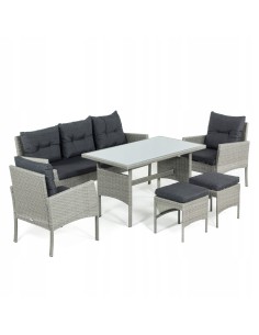 Ogrodowy zestaw mebli technorattanowych Meven 2 fotele + 2 pufy + sofa + stół 5902490785328