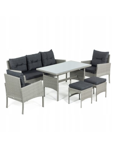 Ogrodowy zestaw mebli technorattanowych Meven 2 fotele + 2 pufy + sofa + stół 5902490785328