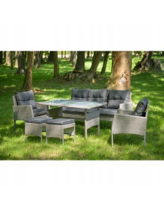 Ogrodowy zestaw mebli technorattanowych Meven 2 fotele + 2 pufy + sofa + stół 5902490785328 2