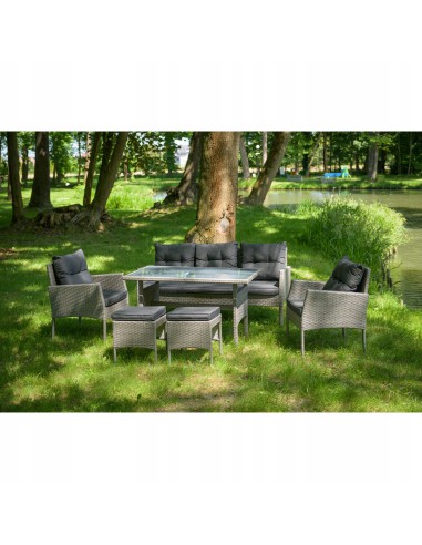 Ogrodowy zestaw mebli technorattanowych Meven 2 fotele + 2 pufy + sofa + stół 5902490785328 3
