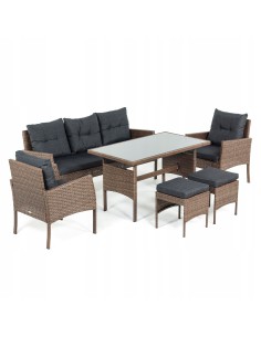 Technorattanowy komplet mebli Meven 2 x fotel + 2 x pufa + sofa + stół 5902490785304 2