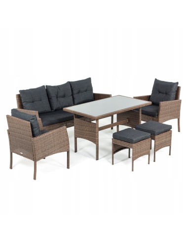 Technorattanowy komplet mebli Meven 2 x fotel + 2 x pufa + sofa + stół 5902490785304 2