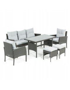 Funkcjonalny zestaw mebli ogrodowych Meven 2 x fotel + 2 x pufa + sofa + stół 5902490785335
