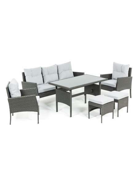 Funkcjonalny zestaw mebli ogrodowych Meven 2 x fotel + 2 x pufa + sofa + stół 5902490785335 6
