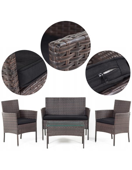Brązowy zestaw mebli do ogrodu PRESTO Meven sofa + 2 x fotel + stolik 5902490785960