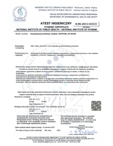 Jonizujący oczyszczacz powietrza NAC AP145-DN 5902490743861 14
