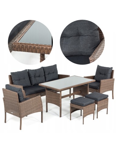 Technorattanowy komplet mebli Meven 2 x fotel + 2 x pufa + sofa + stół 5902490785304