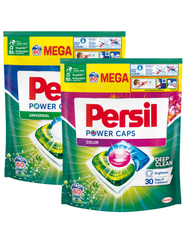 Duży zestaw kapsułek do prania Persil Power Caps 120 prań, do kolorów + uniwersalne 9000101804294