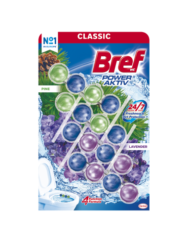Skuteczne kostki do WC Bref Power Aktiv Sosnowy Las + Lawendowe 2 x 2x50g 9000101317077