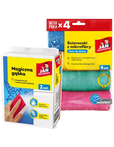 Wielofunkcyjne ściereczki Jan Niezbędny 4 szt. + Niesamowita gąbka  Jan Niezbędny 2 szt. 5905718981502