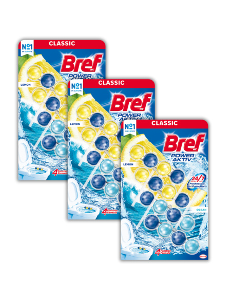 3 x Odświeżające kostki toaletowe Bref Power Aktiv Soczysta 12x50g 9000101309485