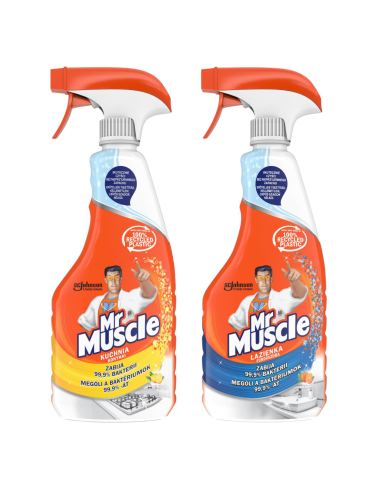 Funkcjonalny zestaw płynów do mycia Mr Muscle kuchnia 500 ml + łazienka 500 ml 5000204183108