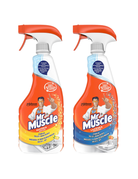 Funkcjonalny zestaw płynów do mycia Mr Muscle kuchnia 500 ml + łazienka 500 ml 5000204183108