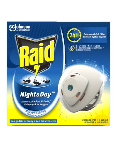 Elektrofumigator przeciw muchom, komarom i mrówkom Raid Night&Day urządzenie + 2 wkłady 5905718981151 2