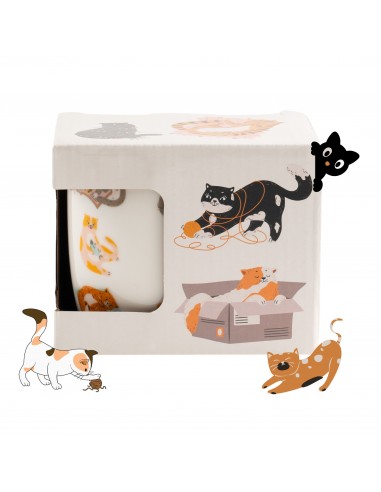 Biały kubek porcelanowy z wzorem z kotkami w opakowaniu prezentowym 330 ml 5905842527058 2