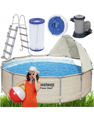 Wzmocniony basen ogrodowy na stelażu z baldachimem Bestway Power Steel 396x107 cm 6942138984590