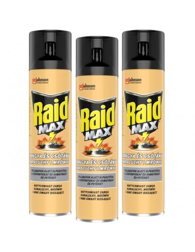Skuteczny środek przeciw karaluchom i mrówkom w aerozolu Raid Max 3x400ml 8711800137866