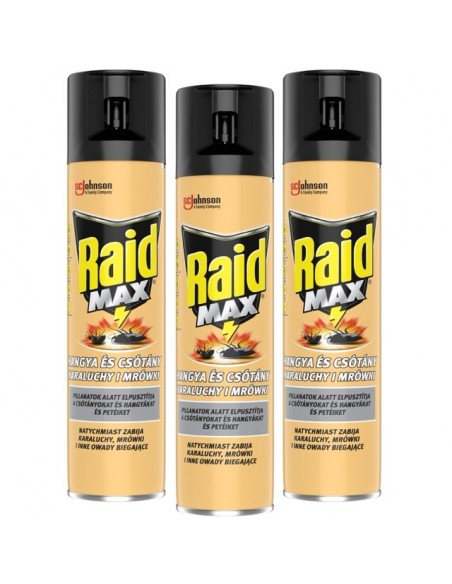 Skuteczny środek przeciw karaluchom i mrówkom w aerozolu Raid Max 3x400ml 8711800137866