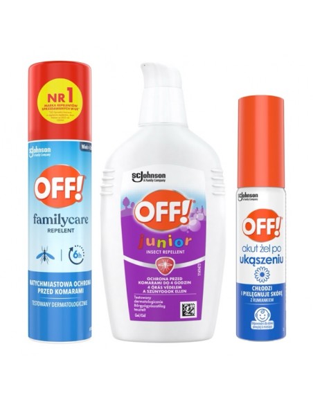 Praktyczny zestaw OFF! aerozol na komary 100ml + żel po ukąszeniu 25ml + żel na komary dla dzieci 100ml 5905718981441