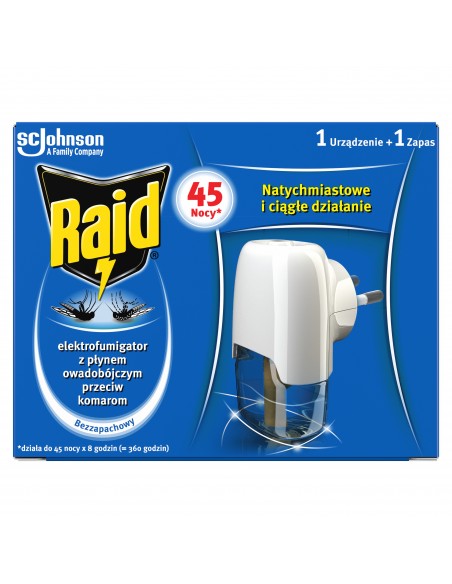Ochronny elektrofumigator z płynem owadobójczym przeciw komarom Raid wtyczka + wkład 5000204161847