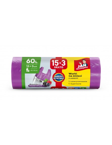 Worki na śmieci 60L o zapachu owoców leśnych z uszami Jan Niezbędny 15+3 szt. 5201314198185 4