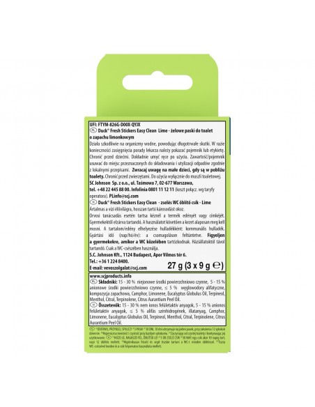 Czyszczące paski żelowe do toalety o zapachu limonki Duck Fresh Stick 3x9g 5000204681574 2
