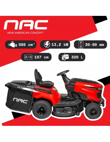 Mocny traktorek ogrodowy z szerokością koszenia 107 cm i silnikiem Loncin 586 cm3 NAC TR107-586L2-RH-NO V2 TITAN  9
