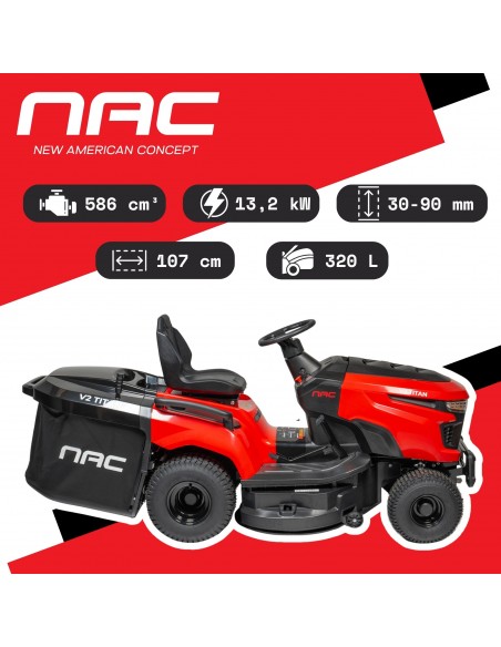 Mocny traktorek ogrodowy z szerokością koszenia 107 cm i silnikiem Loncin 586 cm3 NAC TR107-586L2-RH-NO V2 TITAN  9