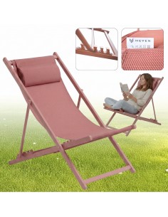 Klasyczny leżak ogrodowy plażowy rozkładany stalowa rama Vigo MEVEN pastelowy różowy 