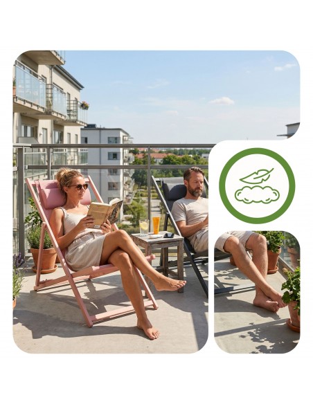 Klasyczny leżak ogrodowy plażowy rozkładany stalowa rama Vigo MEVEN pastelowy różowy  6