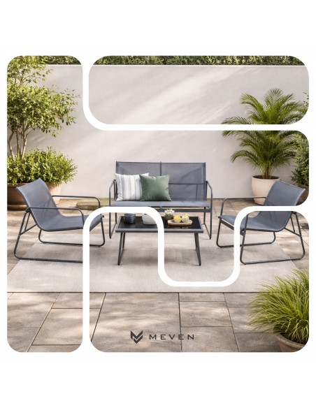Stalowe meble balkonowe Wenecja Meven, Sofa + 2x Fotel + Stolik  2