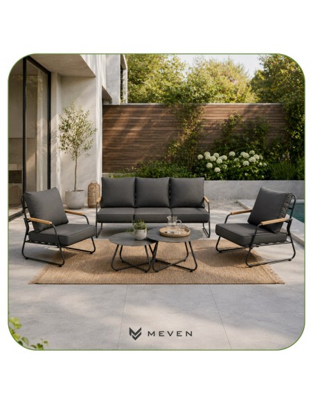 Elegancki zestaw wypoczynkowy dla 5 osób Palermo Meven: Sofa + 2x Fotel + 2x Stolik  3