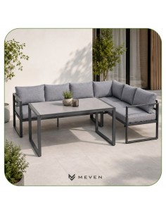 Komfortowy zestaw ogrodowy na taras z narożnikiem i wysokim stołem Vigo Meven szary  2