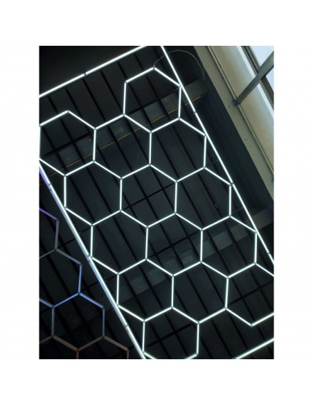 Modułowe oświetlenie sufitowe LED HEXAGON warsztatowe garażowe biurowe NAC-A0007H14R z ramą 2410×4800 mm, 6000 K  3