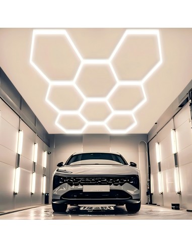 Modułowe oświetlenie sufitowe LED HEXAGON warsztatowe garażowe biurowe NAC-A0007H8 245x235cm, 4000 K  4