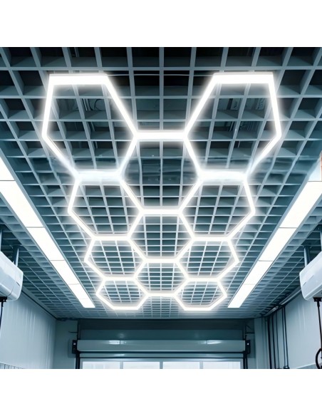Modułowe oświetlenie sufitowe LED HEXAGON warsztatowe garażowe biurowe NAC-A0007H11 235x326 cm, 6000 K  4
